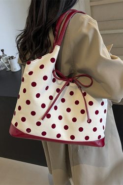 Japanese-Style Minimalist Polka Dot Bucket Bag for Women – Large Capacity Tote with Bow, 2025 Trendy Design