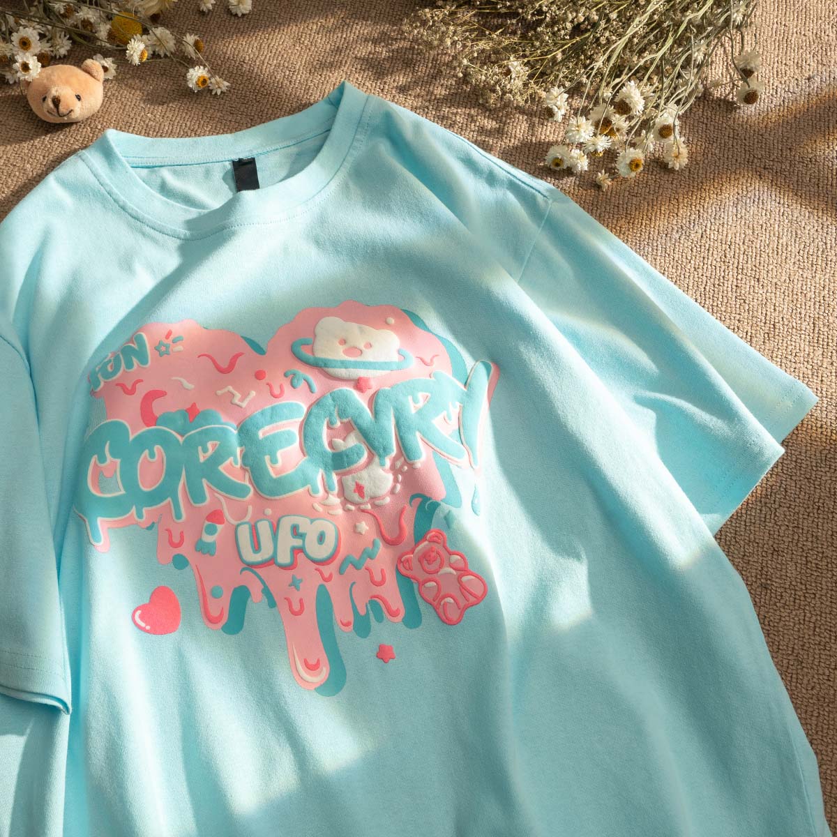 Japanese-Style Retro Cartoon Bear Cotton Short-Sleeve T-Shirt Plus Size for Women & Men - Trendy Loose Fit for Y2K Fashion Japanese-Style Retro Cartoon Bear Cotton Short-Sleeve T-Shirt Plus Size for Women & Men - Trendy Loose Fit for Y2K Fashion