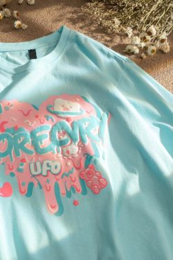 Japanese-Style Retro Cartoon Bear Cotton Short-Sleeve T-Shirt Plus Size for Women & Men - Trendy Loose Fit for Y2K Fashion