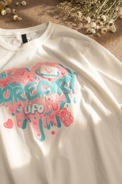 Japanese-Style Retro Cartoon Bear Cotton Short-Sleeve T-Shirt Plus Size for Women & Men - Trendy Loose Fit for Y2K Fashion