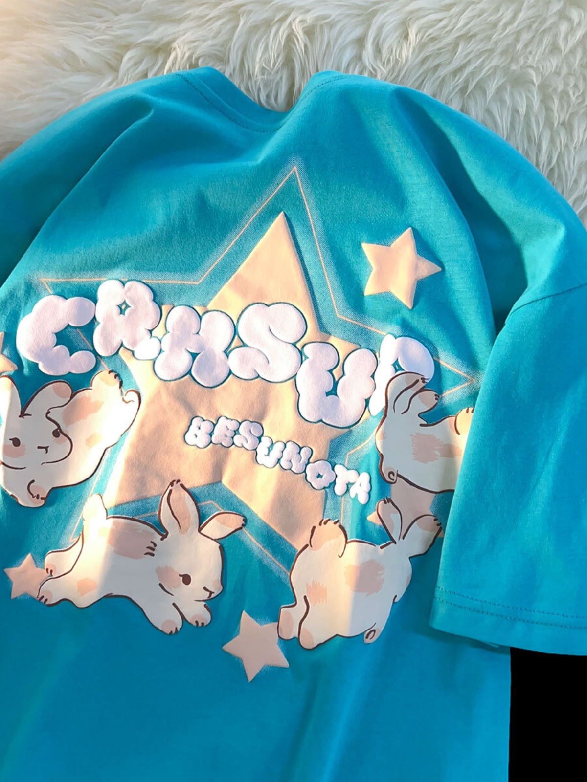 Japanese-Style Retro Cartoon Rabbit Print Short Sleeve T-Shirt for Men & Women, Plus Size, Loose Fit, Pure Cotton Couple Top Japanese-Style Retro Cartoon Rabbit Print Short Sleeve T-Shirt for Men & Women, Plus Size, Loose Fit, Pure Cotton Couple Top