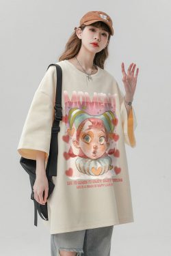 Japanese-Style Retro Cotton Short Sleeve T-Shirt for Men & Women, Plus Size Loose Fit Casual Couple Top