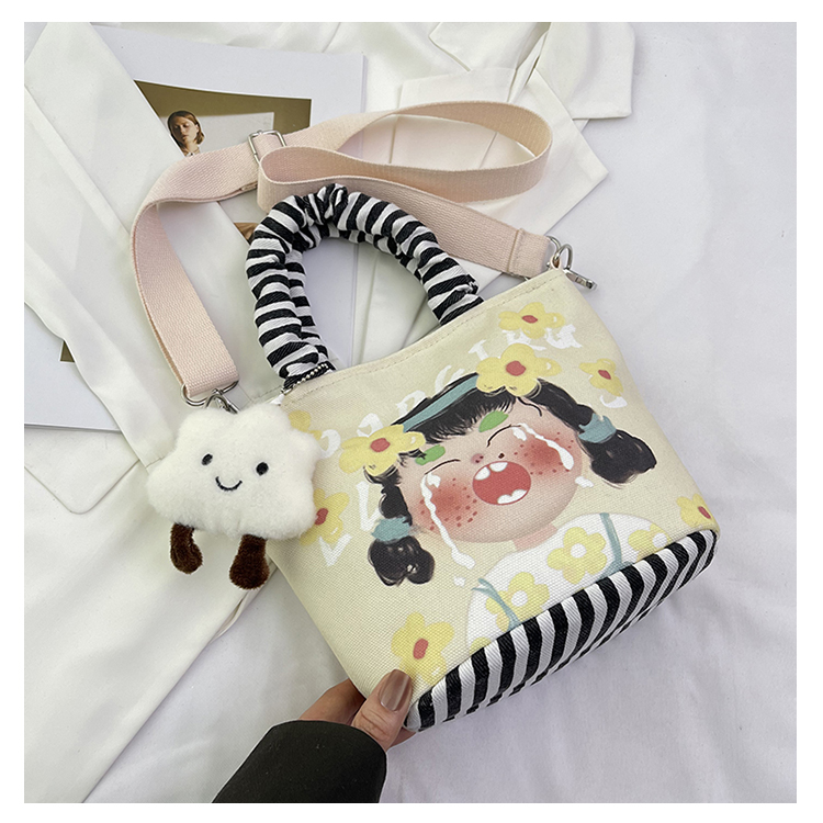 Japanese-Style Summer Canvas Handheld Bucket Bag for Women - Cute Cartoon Design, Versatile Crossbody & Shoulder Bag Japanese-Style Summer Canvas Handheld Bucket Bag for Women - Cute Cartoon Design, Versatile Crossbody & Shoulder Bag