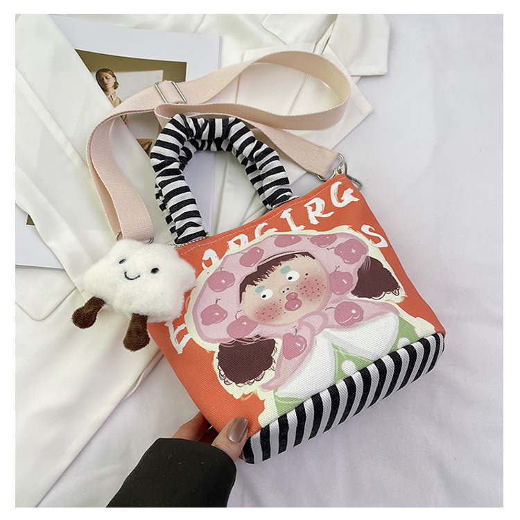 Japanese-Style Summer Canvas Handheld Bucket Bag for Women - Cute Cartoon Design, Versatile Crossbody & Shoulder Bag Japanese-Style Summer Canvas Handheld Bucket Bag for Women - Cute Cartoon Design, Versatile Crossbody & Shoulder Bag