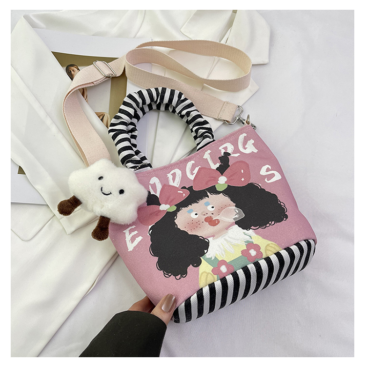 Japanese-Style Summer Canvas Handheld Bucket Bag for Women - Cute Cartoon Design, Versatile Crossbody & Shoulder Bag Japanese-Style Summer Canvas Handheld Bucket Bag for Women - Cute Cartoon Design, Versatile Crossbody & Shoulder Bag