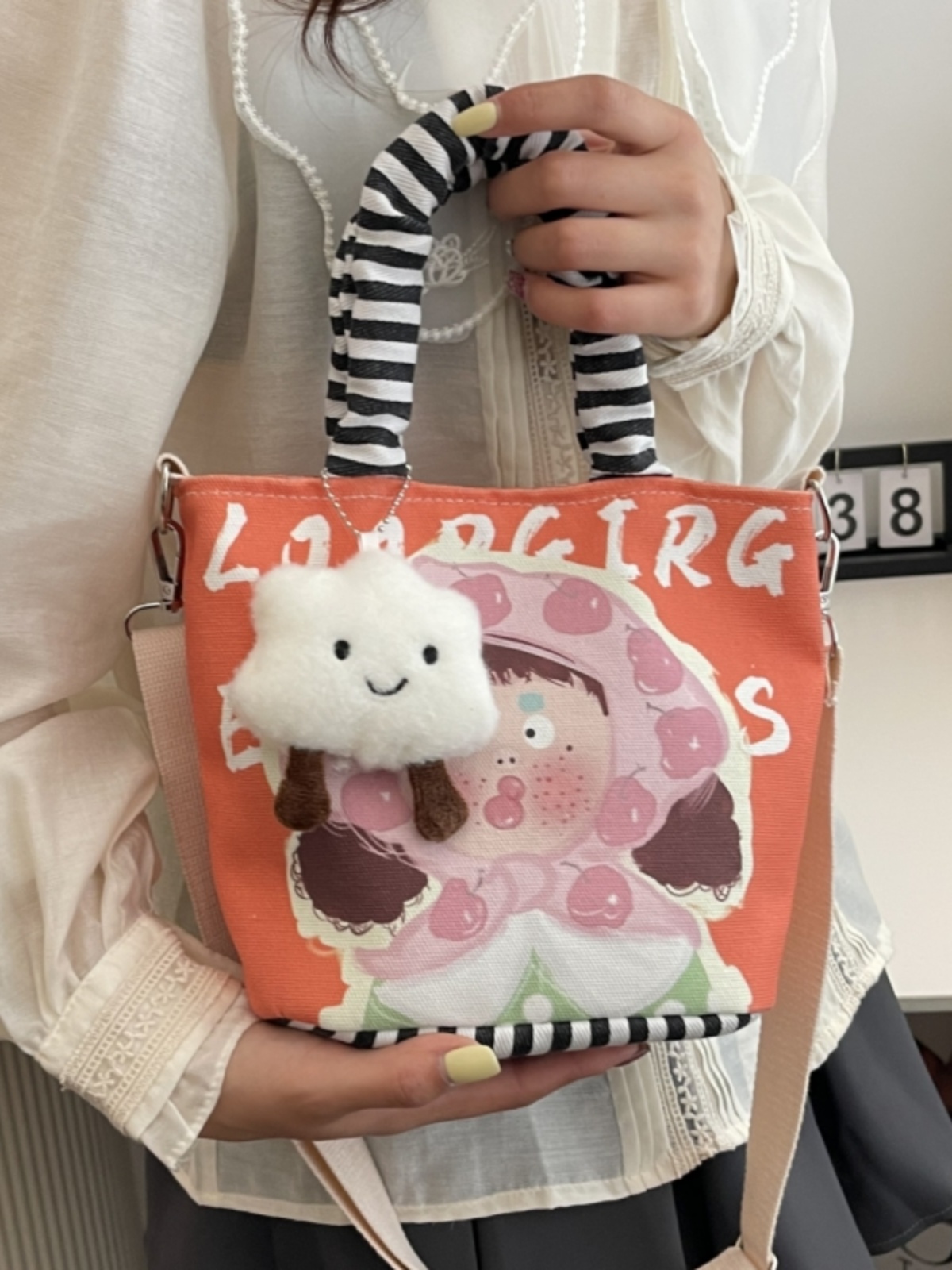 Japanese-Style Summer Canvas Handheld Bucket Bag for Women - Cute Cartoon Design, Versatile Crossbody & Shoulder Bag Japanese-Style Summer Canvas Handheld Bucket Bag for Women - Cute Cartoon Design, Versatile Crossbody & Shoulder Bag