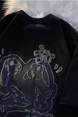 Japanese-Style Sweet Rabbit Print Short-Sleeve T-Shirt for Men & Women, Plus Size, Loose-Fitting, College Style, Pure Cotton, Versatile Couple Top