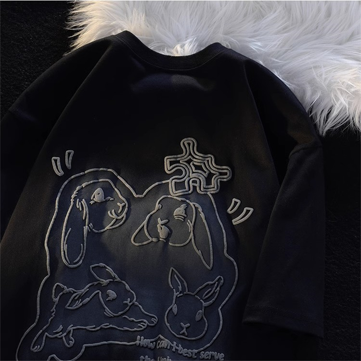 Japanese-Style Sweet Rabbit Print Short-Sleeve T-Shirt for Men & Women, Plus Size, Loose-Fitting, College Style, Pure Cotton, Versatile Couple Top Japanese-Style Sweet Rabbit Print Short-Sleeve T-Shirt for Men & Women, Plus Size, Loose-Fitting, College Style, Pure Cotton, Versatile Couple Top