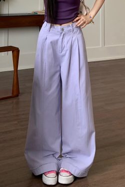 Khaki Draped Loose Straight Casual Pants for Women - Summer Korean Style Wide Leg Floor-Length Trousers