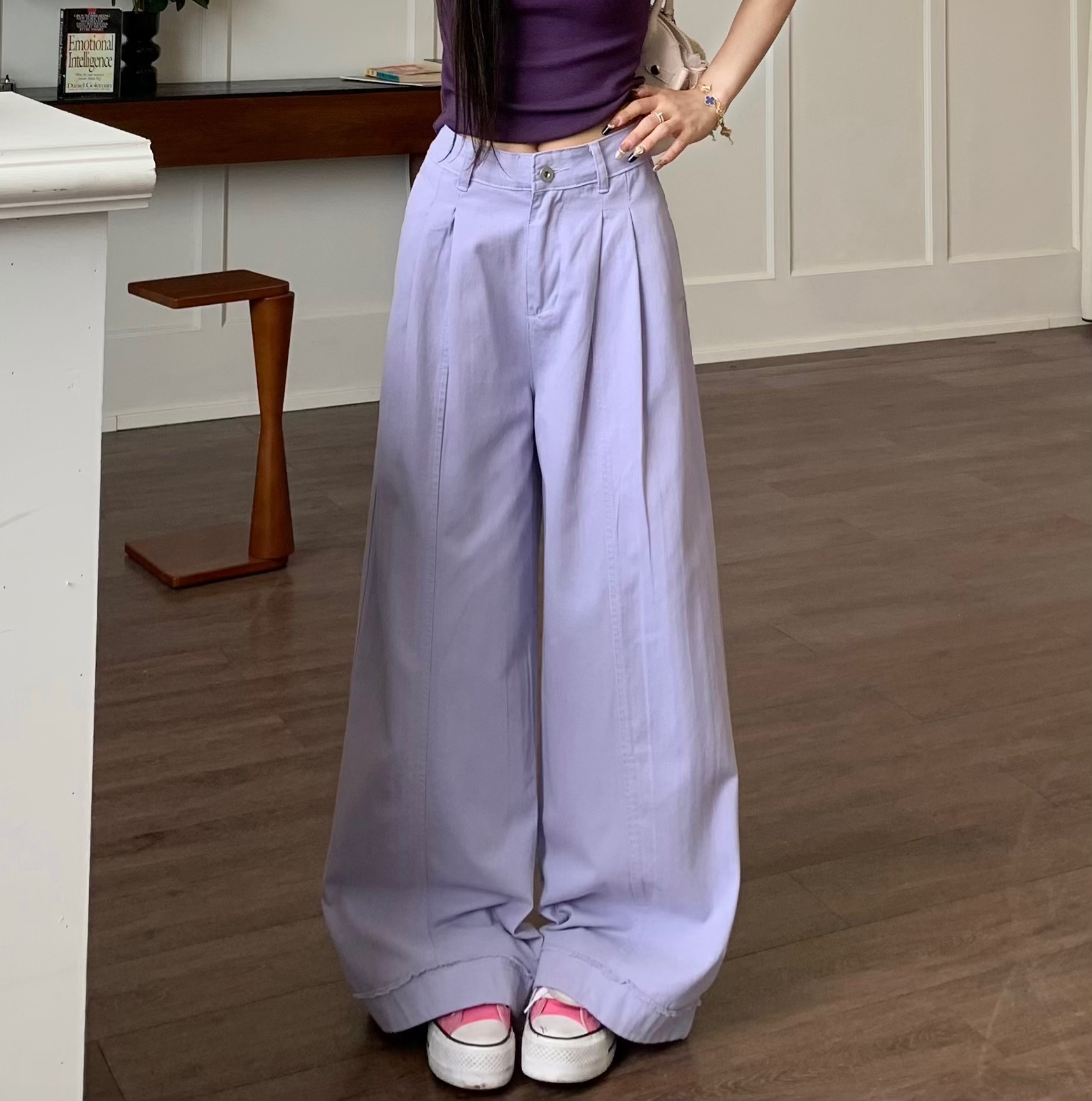 Khaki Draped Loose Straight Casual Pants for Women - Summer Korean Style Wide Leg Floor-Length Trousers Khaki Draped Loose Straight Casual Pants for Women - Summer Korean Style Wide Leg Floor-Length Trousers