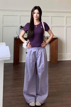 Khaki Draped Loose Straight Casual Pants for Women - Summer Korean Style Wide Leg Floor-Length Trousers