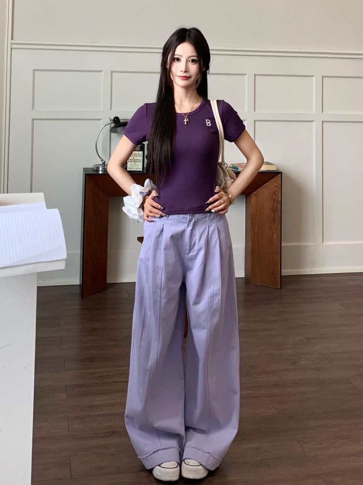 Khaki Draped Loose Straight Casual Pants for Women - Summer Korean Style Wide Leg Floor-Length Trousers Khaki Draped Loose Straight Casual Pants for Women - Summer Korean Style Wide Leg Floor-Length Trousers