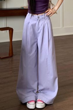 Khaki Draped Loose Straight Casual Pants for Women - Summer Korean Style Wide Leg Floor-Length Trousers