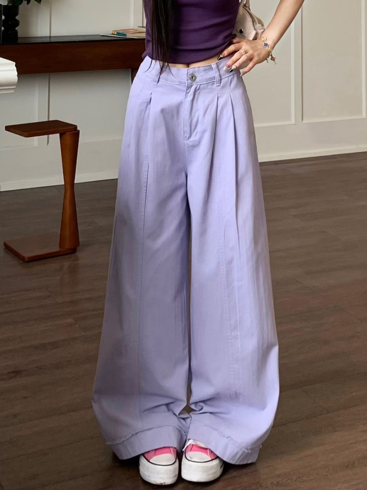 Khaki Draped Loose Straight Casual Pants for Women - Summer Korean Style Wide Leg Floor-Length Trousers Khaki Draped Loose Straight Casual Pants for Women - Summer Korean Style Wide Leg Floor-Length Trousers