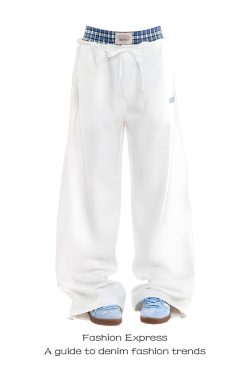 Klein Blue Double-Waist Spliced Faux Two-Piece Casual Pants - 2025 Low-Waist Straight Wide-Leg Style for Autumn & Winter