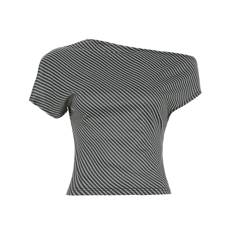 Korean Aesthetic Striped One-Shoulder Sheer Long Sleeve T-Shirt Top for Women - Lightweight Versatile Fashion Essential Korean Aesthetic Striped One-Shoulder Sheer Long Sleeve T-Shirt Top for Women - Lightweight Versatile Fashion Essential