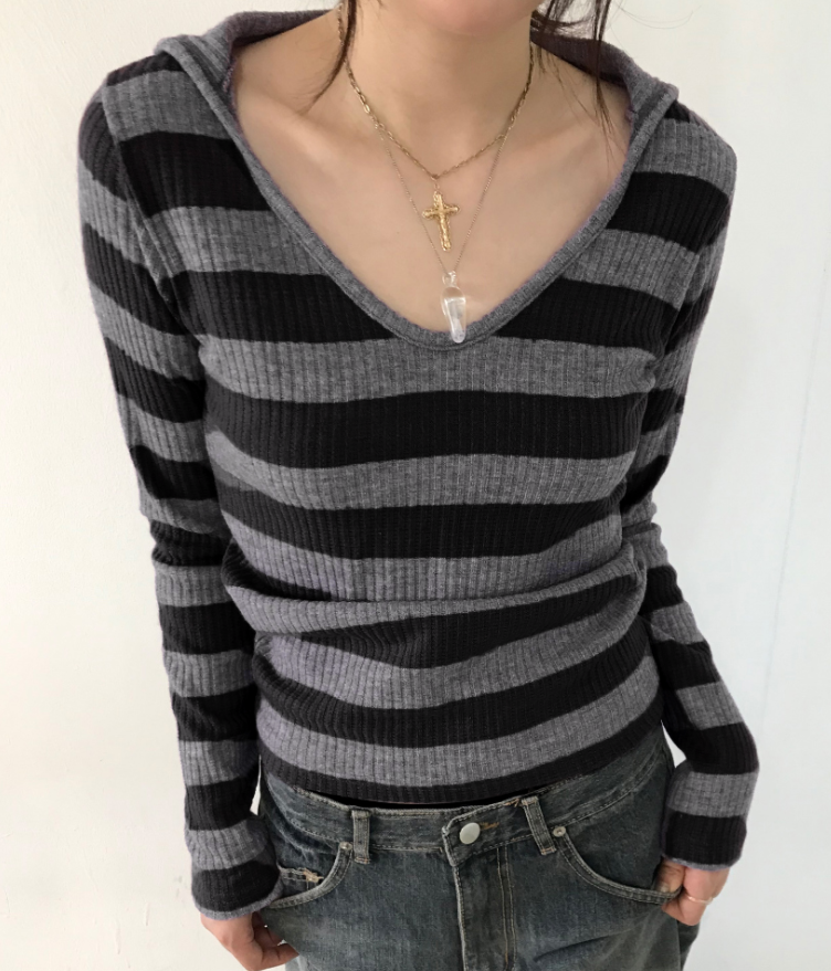 Korean Aesthetic Striped One-Shoulder Sheer Long Sleeve T-Shirt Top for Women - Lightweight Versatile Fashion Essential Korean Aesthetic Striped One-Shoulder Sheer Long Sleeve T-Shirt Top for Women - Lightweight Versatile Fashion Essential