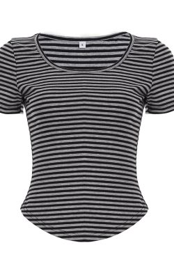 Korean Aesthetic Striped One-Shoulder Sheer Long Sleeve T-Shirt Top for Women - Lightweight Versatile Fashion Essential