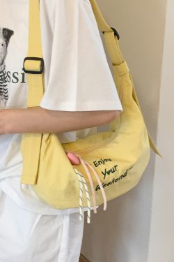 Korean-Style Casual Dumpling Bag - 2025 Fashion Letter Embroidery Saddle Bag, Versatile Minimalist Elegant Shoulder Bag