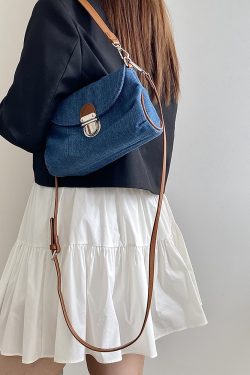Korean Style Denim Retro Lock Clutch Underarm Bag - Casual Street Shoulder Crossbody Small Bag for Women
