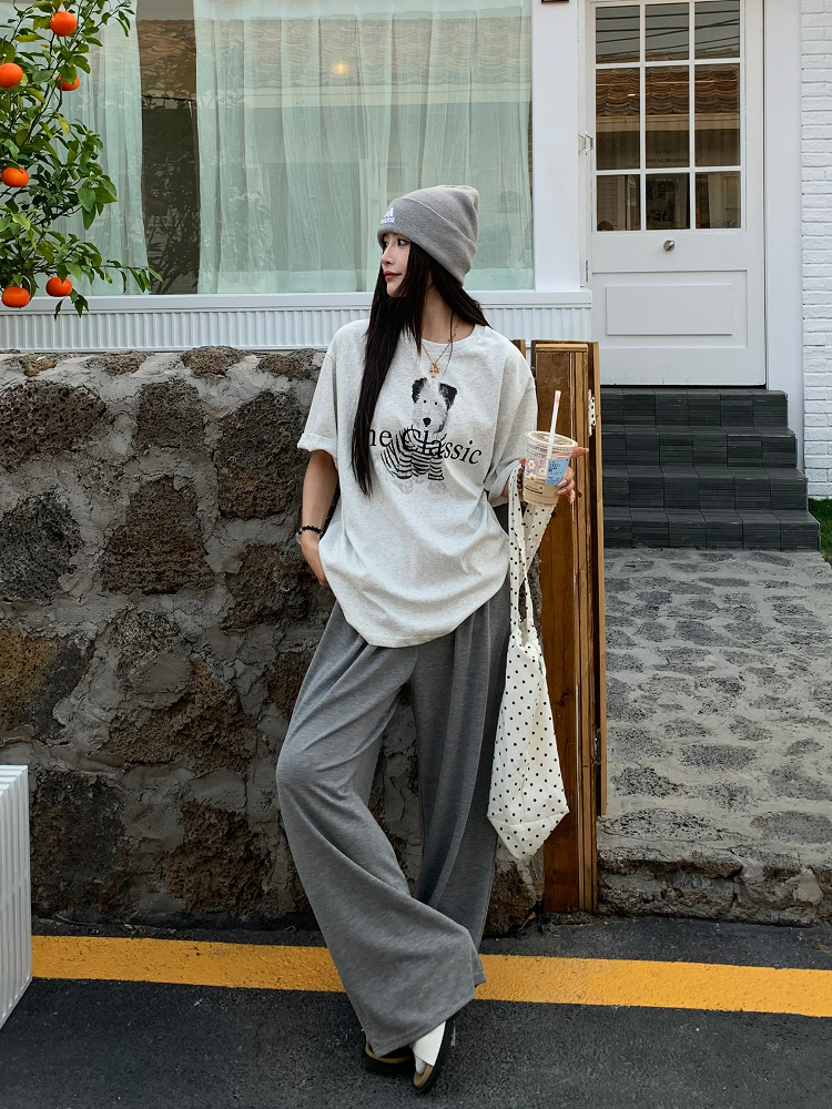 Korean Style Dog Print Round Neck Short Sleeve T-Shirt for Women - 2025 Summer Loose Slim Fit Top Korean Style Dog Print Round Neck Short Sleeve T-Shirt for Women - 2025 Summer Loose Slim Fit Top