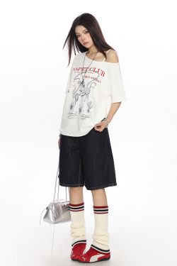 Korean Style Graffiti Off-Shoulder Sleeveless T-Shirt for Women - Summer Loose Casual Top