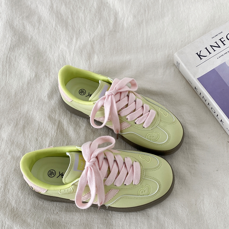 Korean Style Green Apple Training Shoes for Women - 2025 Casual White Sneakers, Versatile A-Gan Board Shoes Korean Style Green Apple Training Shoes for Women - 2025 Casual White Sneakers, Versatile A-Gan Board Shoes