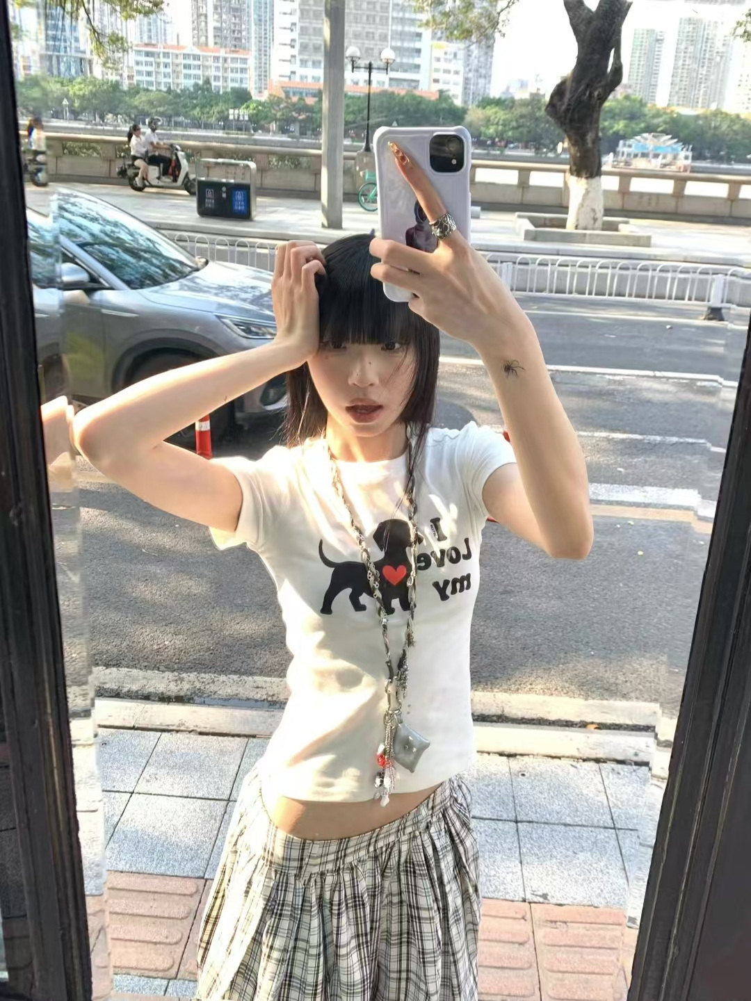 Korean Style Heart Dog Print Short Sleeve T-Shirt for Women - 2025 Summer American Retro Slim Fit Fashion Top Korean Style Heart Dog Print Short Sleeve T-Shirt for Women - 2025 Summer American Retro Slim Fit Fashion Top