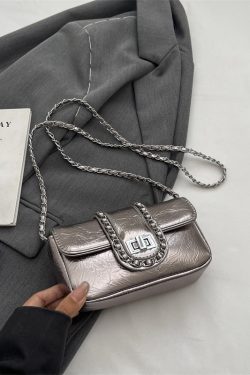 Korean Style High-End Silver Handbag for Women - Laser Cut Small Square Crossbody Bag with Chain Shoulder Strap, Spring/Summer 2025