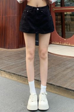 Korean Style High Waist White A-Line Denim Skirt Shorts for Women - Slimming, Versatile Summer Fashion with Pockets