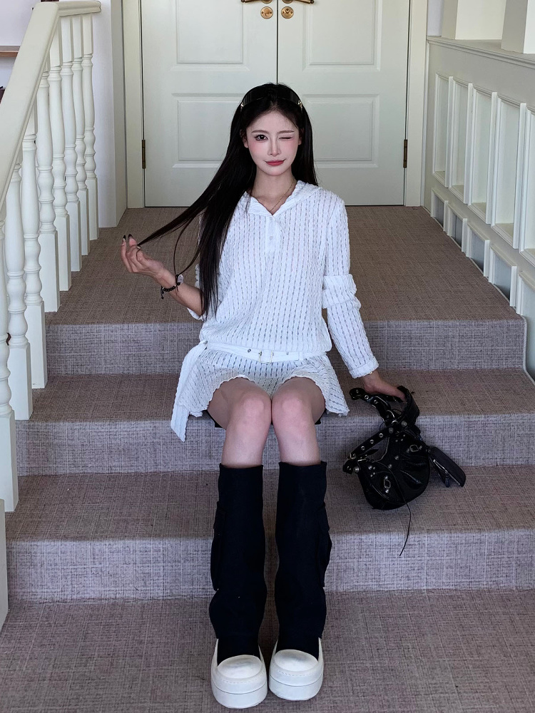 Korean Style Lace Hollow Long Sleeve Knitted Top - Unique Chic Hooded Dress for Spring Summer - Trendy 3MER Inspired Look Korean Style Lace Hollow Long Sleeve Knitted Top - Unique Chic Hooded Dress for Spring Summer - Trendy 3MER Inspired Look