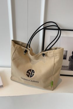 Korean Style Large Capacity Canvas Tote Bag for Women - Fashionable Portable Shopping & Casual Commuting Shoulder Bag