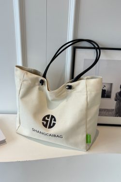 Korean Style Large Capacity Canvas Tote Bag for Women - Fashionable Portable Shopping & Casual Commuting Shoulder Bag