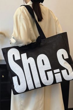 Korean-Style Large-Capacity Tote Bag for Women - 2025 Autumn Winter Literary Letter Print Shoulder Bag, Versatile Fashion Accessory