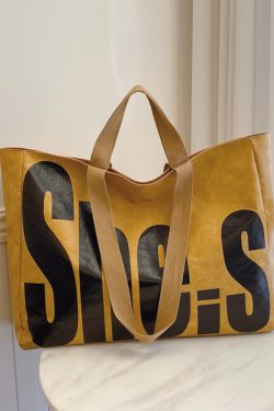 Korean-Style Large-Capacity Tote Bag for Women - 2025 Autumn Winter Literary Letter Print Shoulder Bag, Versatile Fashion Accessory