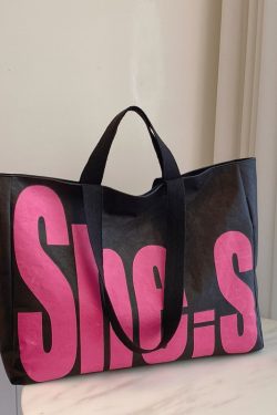 Korean-Style Large-Capacity Tote Bag for Women - 2025 Autumn Winter Literary Letter Print Shoulder Bag, Versatile Fashion Accessory