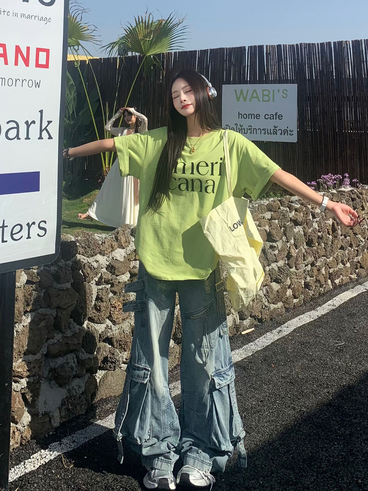 Korean Style Loose Casual Short Sleeve T-Shirt for Women with American Letter Print - Summer Round Neck Couple Top Korean Style Loose Casual Short Sleeve T-Shirt for Women with American Letter Print - Summer Round Neck Couple Top