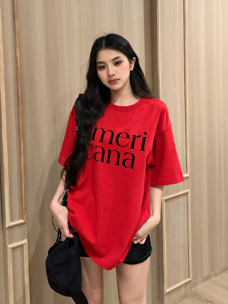 Korean Style Loose Casual Short Sleeve T-Shirt for Women with American Letter Print - Summer Round Neck Couple Top Korean Style Loose Casual Short Sleeve T-Shirt for Women with American Letter Print - Summer Round Neck Couple Top