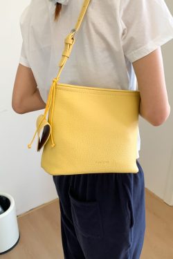 Korean Style Lychee Texture Minimalist Bucket Bag for Women - 2025 Summer Fashion Versatile Small Tote