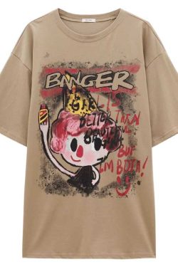 Korean-Style Mid-Length Cartoon Print Plus Size Cotton Short Sleeve T-Shirt for Women - Loose Fit Versatile Round Neck Top