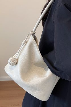 Korean-Style Minimalist Large-Capacity Tote Bag for Women, 2025 Trendy Lychee Pattern Underarm Handbag