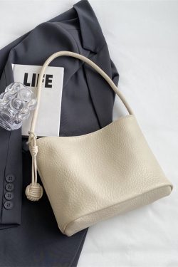 Korean-Style Minimalist Large-Capacity Tote Bag for Women, 2025 Trendy Lychee Pattern Underarm Handbag