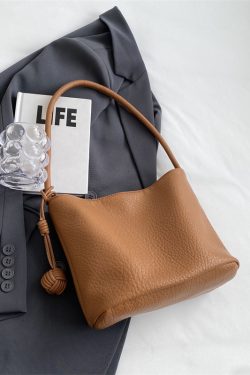 Korean-Style Minimalist Large-Capacity Tote Bag for Women, 2025 Trendy Lychee Pattern Underarm Handbag