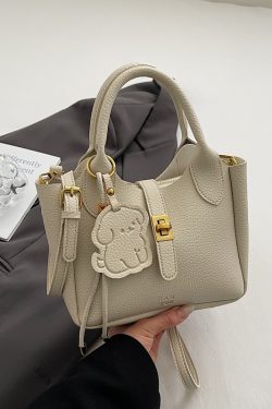 Korean-Style Minimalist Lychee Texture Handbag for Women - Versatile Small Crossbody Bucket Bag, 2025 Spring Collection