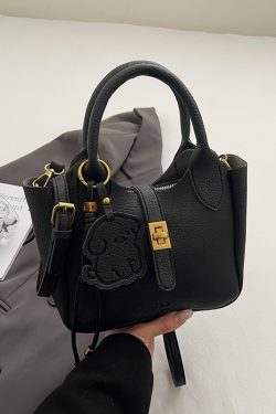 Korean-Style Minimalist Lychee Texture Handbag for Women - Versatile Small Crossbody Bucket Bag, 2025 Spring Collection