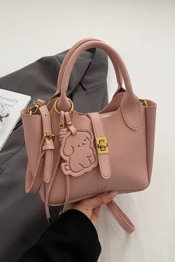 Korean-Style Minimalist Lychee Texture Handbag for Women - Versatile Small Crossbody Bucket Bag, 2025 Spring Collection