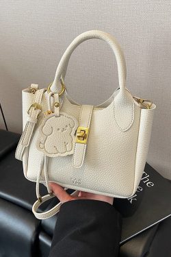 Korean-Style Minimalist Lychee Texture Handbag for Women - Versatile Small Crossbody Bucket Bag, 2025 Spring Collection