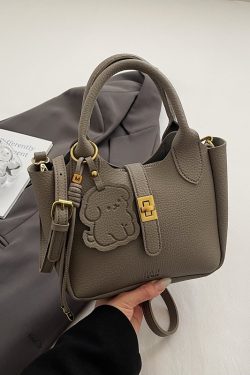 Korean-Style Minimalist Lychee Texture Handbag for Women - Versatile Small Crossbody Bucket Bag, 2025 Spring Collection