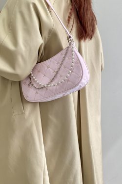 Korean-Style Pink Chain Underarm Crossbody Bag for Women - Trendy Small Shoulder Bag with Niche Design for 2025