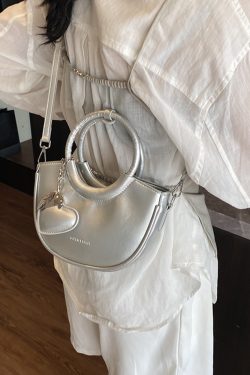 Korean-Style Pink Half-Moon Handbag for Women - Trendy 2025 Fashionable Crossbody Shoulder Bag